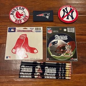 New England Patriots/Red Sox - Velcro Iron On Patches, Vinyl Patches, Pencils.